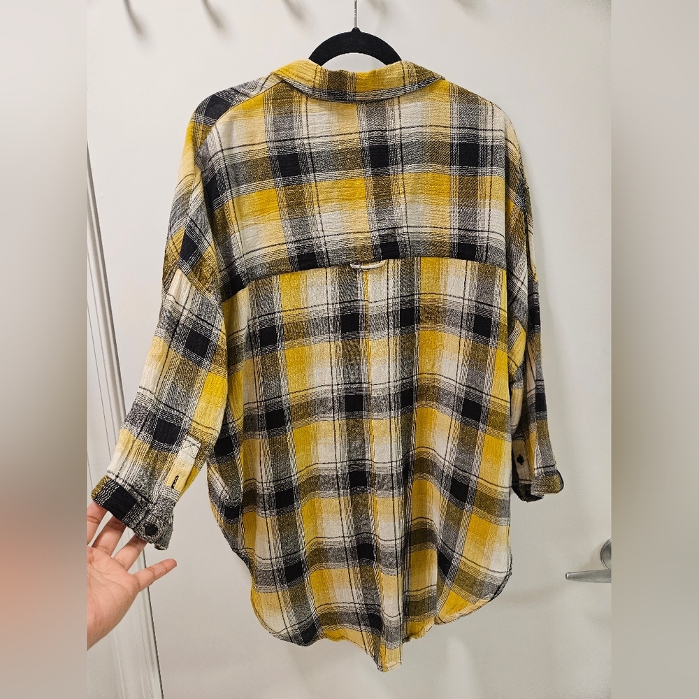 Anthropologie Maeve Embroidered Plaid Buttondown Oversized Tunic Shirt Size XS/S - Picture 9 of 13